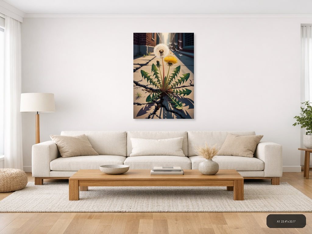 Vintage Dandelion in Urban Ruins Wall Art — A1 / Living Room