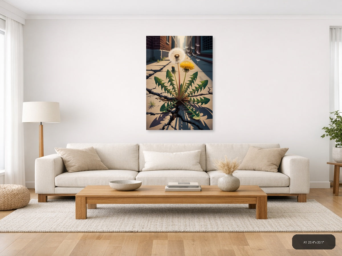 Vintage Dandelion in Urban Ruins Wall Art — A1 / Living Room