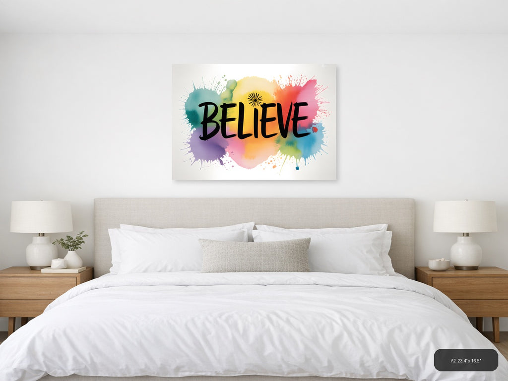 Believe Watercolor Splatter Inspirational Wall Art — A2 / Bedroom