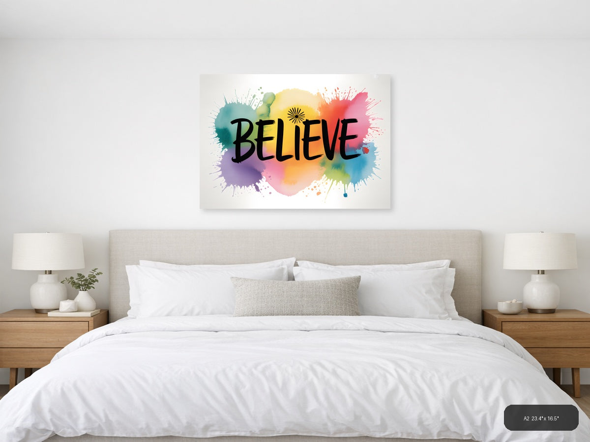 Believe Watercolor Splatter Inspirational Wall Art — A2 / Bedroom