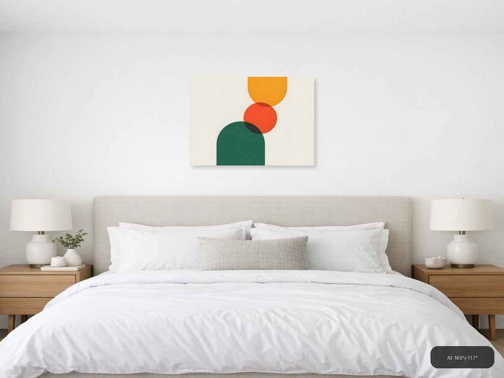 Minimalist Geometric Circles Orange Green Wall Art — A3 / Bedroom
