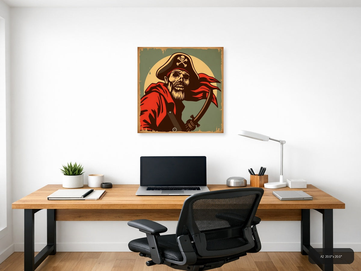 Vintage Pirate Skull Captain Red Coat Wall Art — A2 / Office