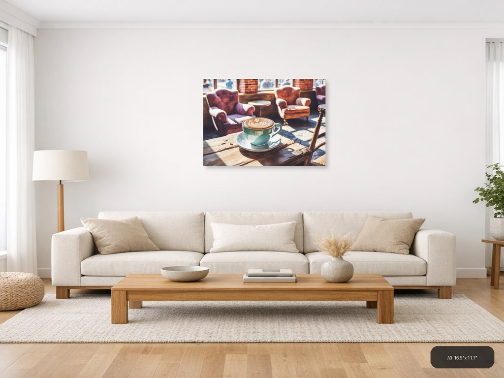 Coffee First — Watercolor (Landscape) Canvas Print | Watercolor Wall Art | A4 A3 A2 A1 — A3 / Living Room