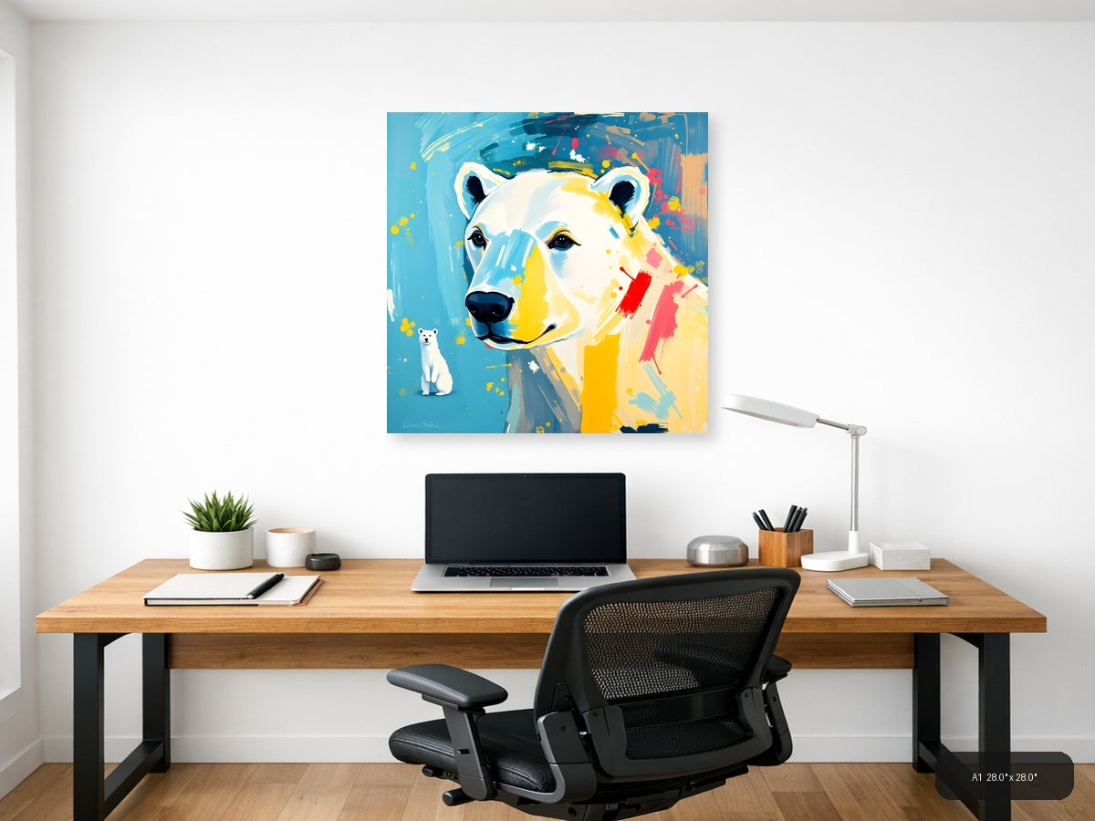 Abstract Polar Bear Portrait Vibrant Colorful Wall Art — A1 / Office