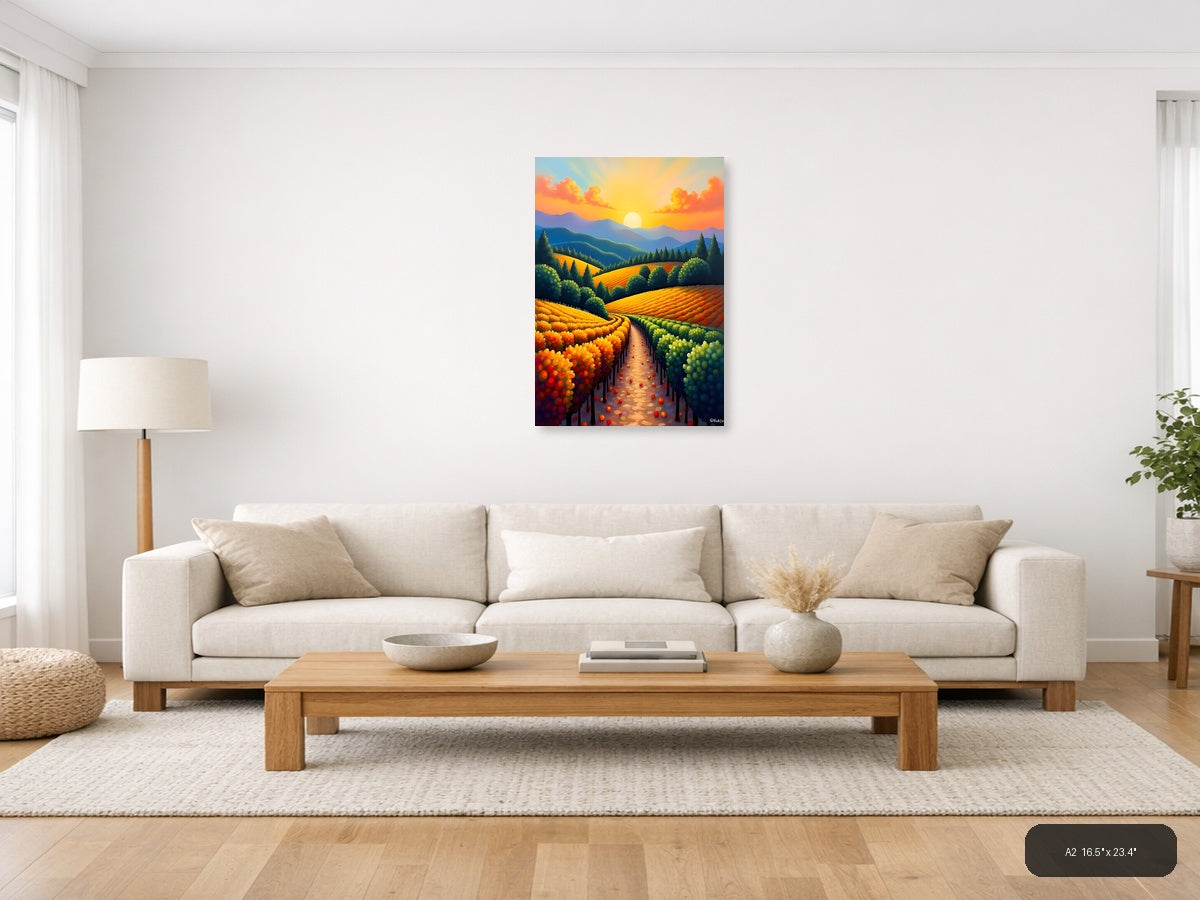 Sunset Vineyard Landscape Abstract Wall Art — A2 / Living Room