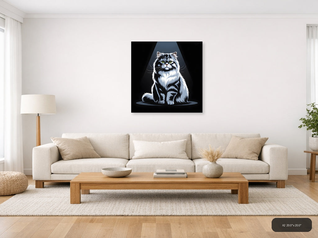 Black and White Cat Portrait Studio Photography Wall Art — A2 / Living Room