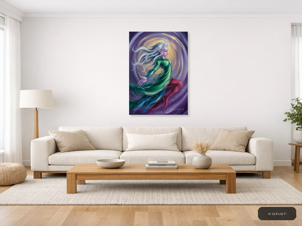 Abstract Ethereal Woman with Flowing Hair Portrait Wall Art — A1 / Living Room