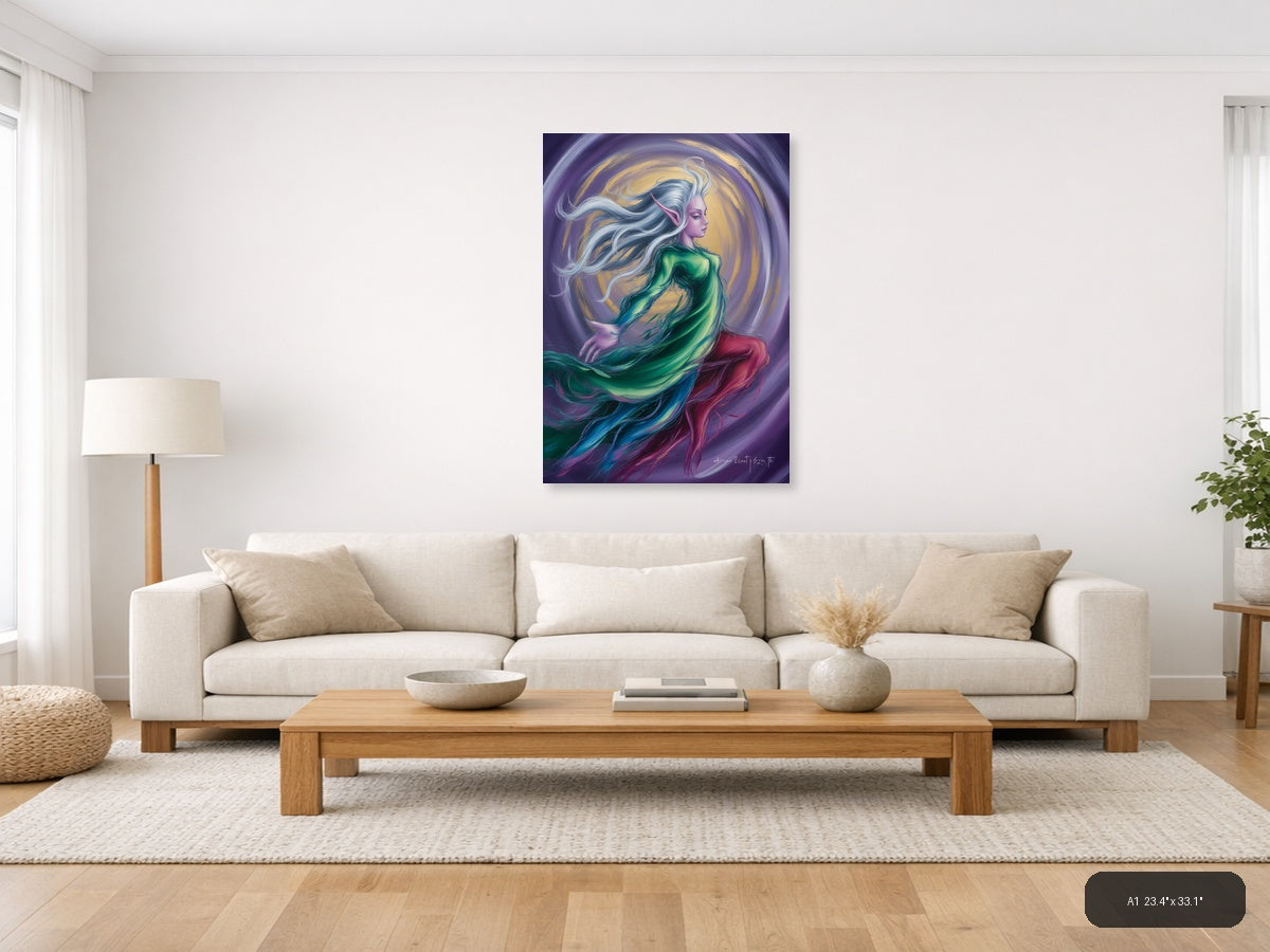 Abstract Ethereal Woman with Flowing Hair Portrait Wall Art — A1 / Living Room