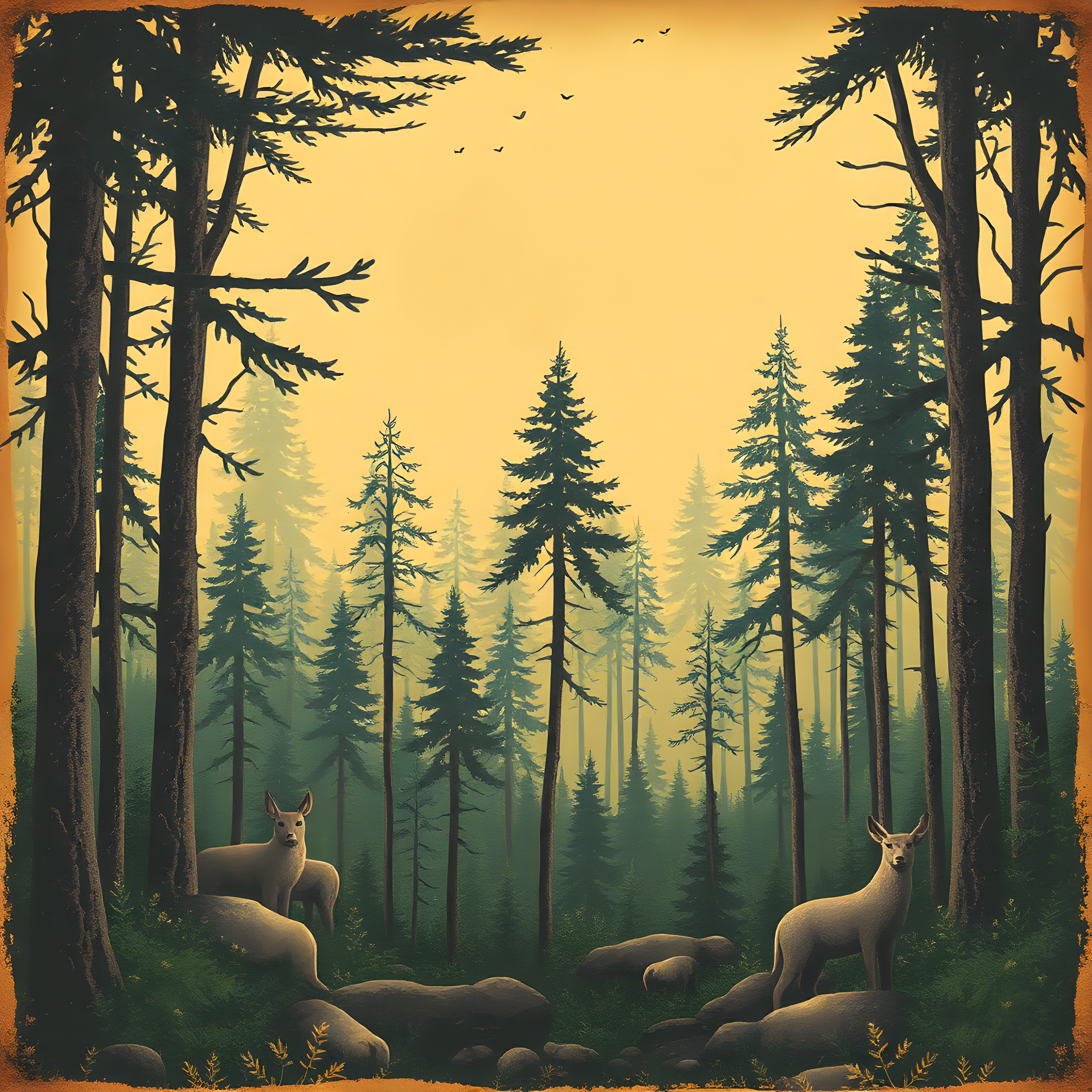 Vintage Forest Deer Golden Hour Wall Art