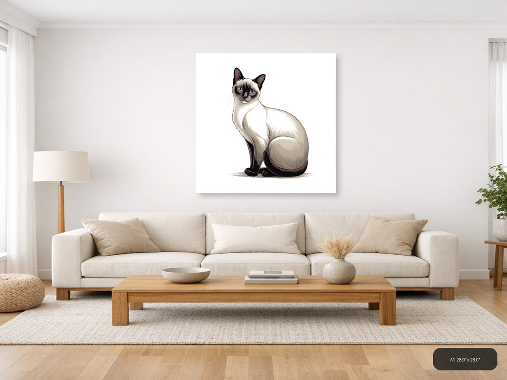 Siamese Cat Portrait Minimalist Wall Art — A1 / Living Room