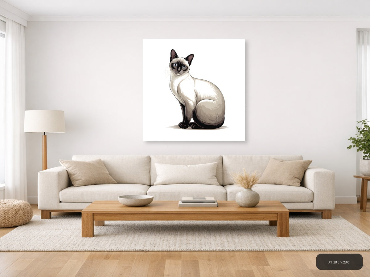 Siamese Cat Portrait Minimalist Wall Art — A1 / Living Room