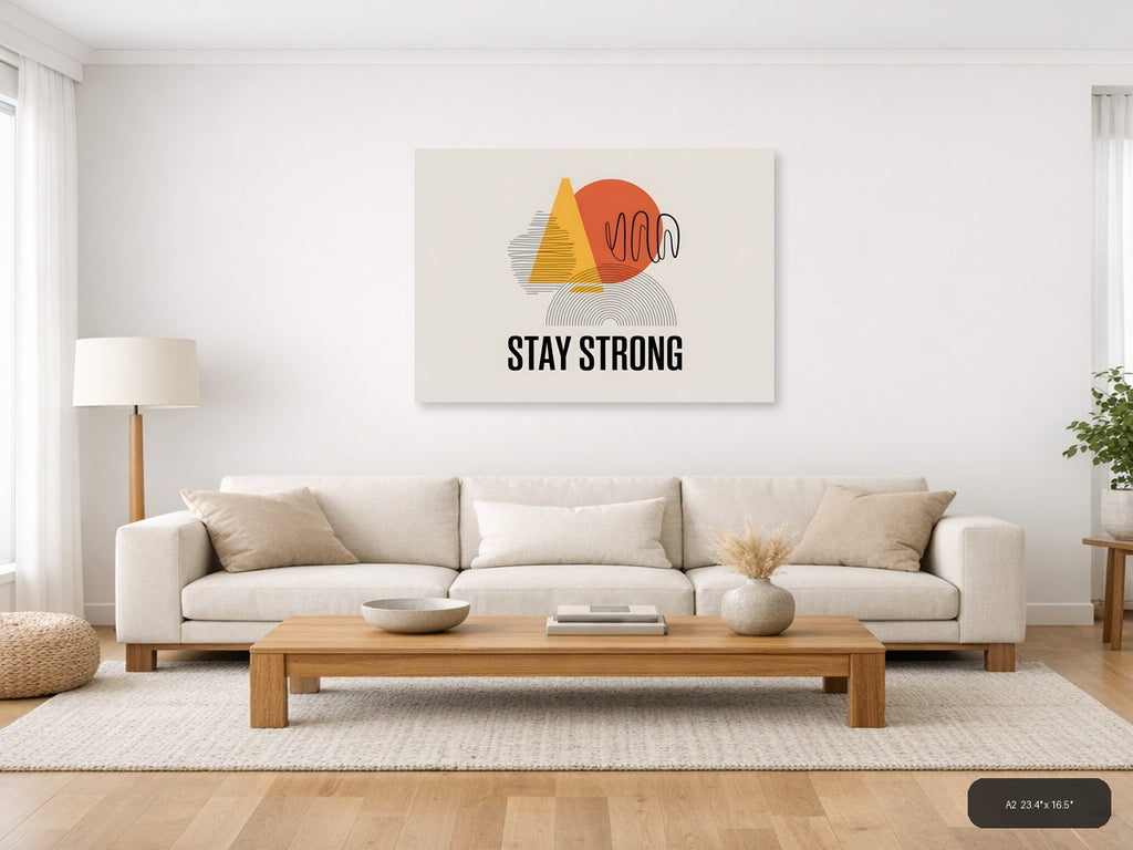 Stay Strong Motivational Line Art & Geometric Wall Art — A2 / Living Room