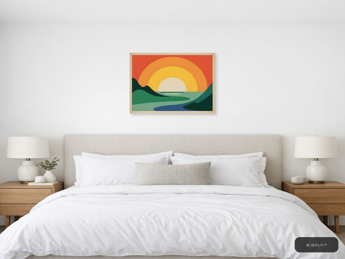 Vintage Sunset Landscape Minimalist Wall Art — A3 / Bedroom