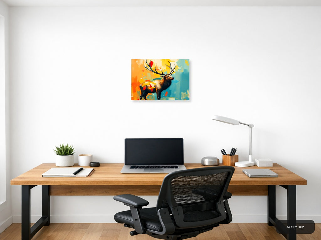 Abstract Elk with Colorful Geometric Patterns Wall Art — A4 / Office
