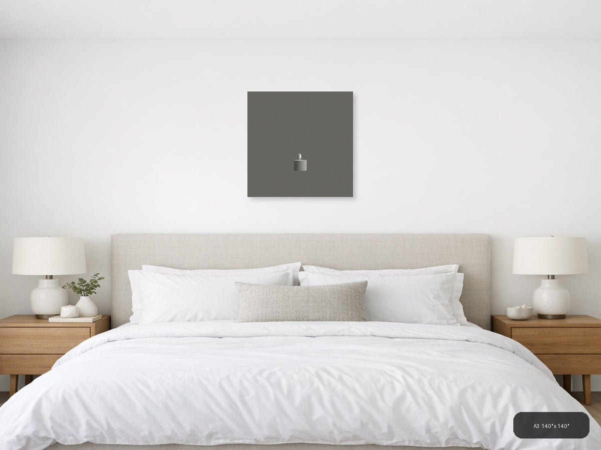 Minimalist Figure on Cylinder - Gray Minimalist Wall Art — A3 / Bedroom