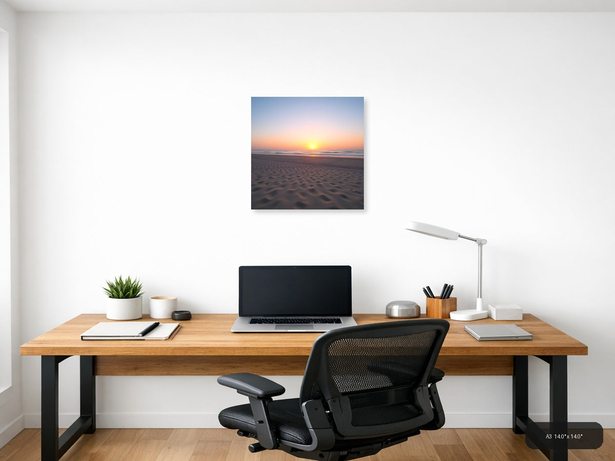 Minimalist Beach Sunset with Rippled Sand Wall Art — A3 / Office