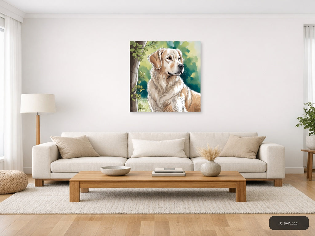 Golden Retriever Portrait Line Art Wall Art — A2 / Living Room