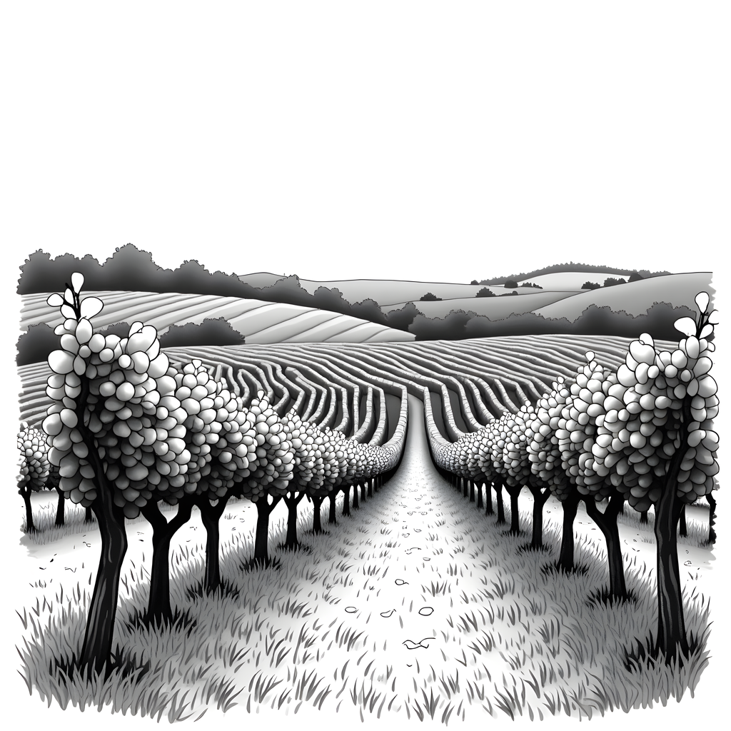 Vineyard Rows Line Art - Monochrome Landscape Wall Art