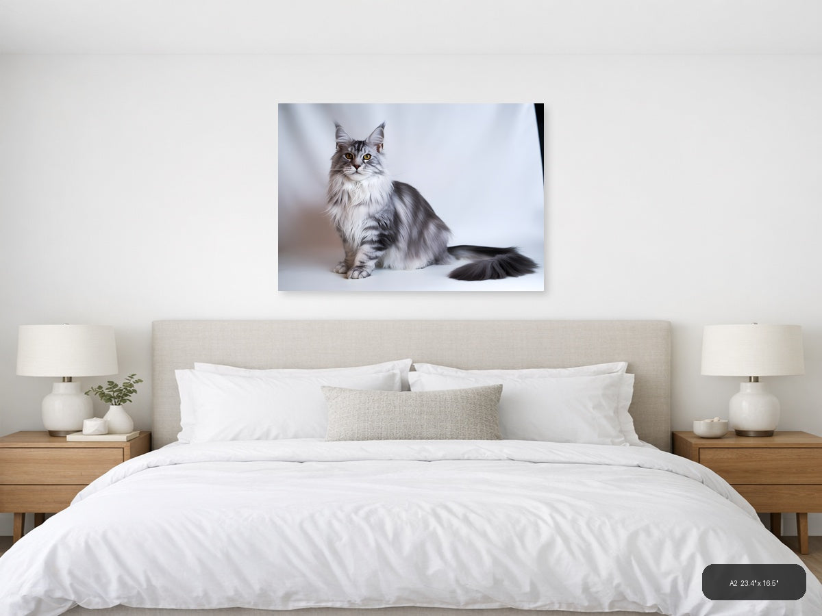 Gray Tabby Cat Portrait Minimalist Wall Art — A2 / Bedroom