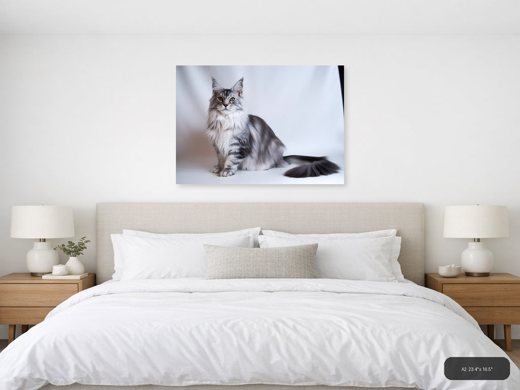 Gray Tabby Cat Portrait Minimalist Wall Art — A2 / Bedroom
