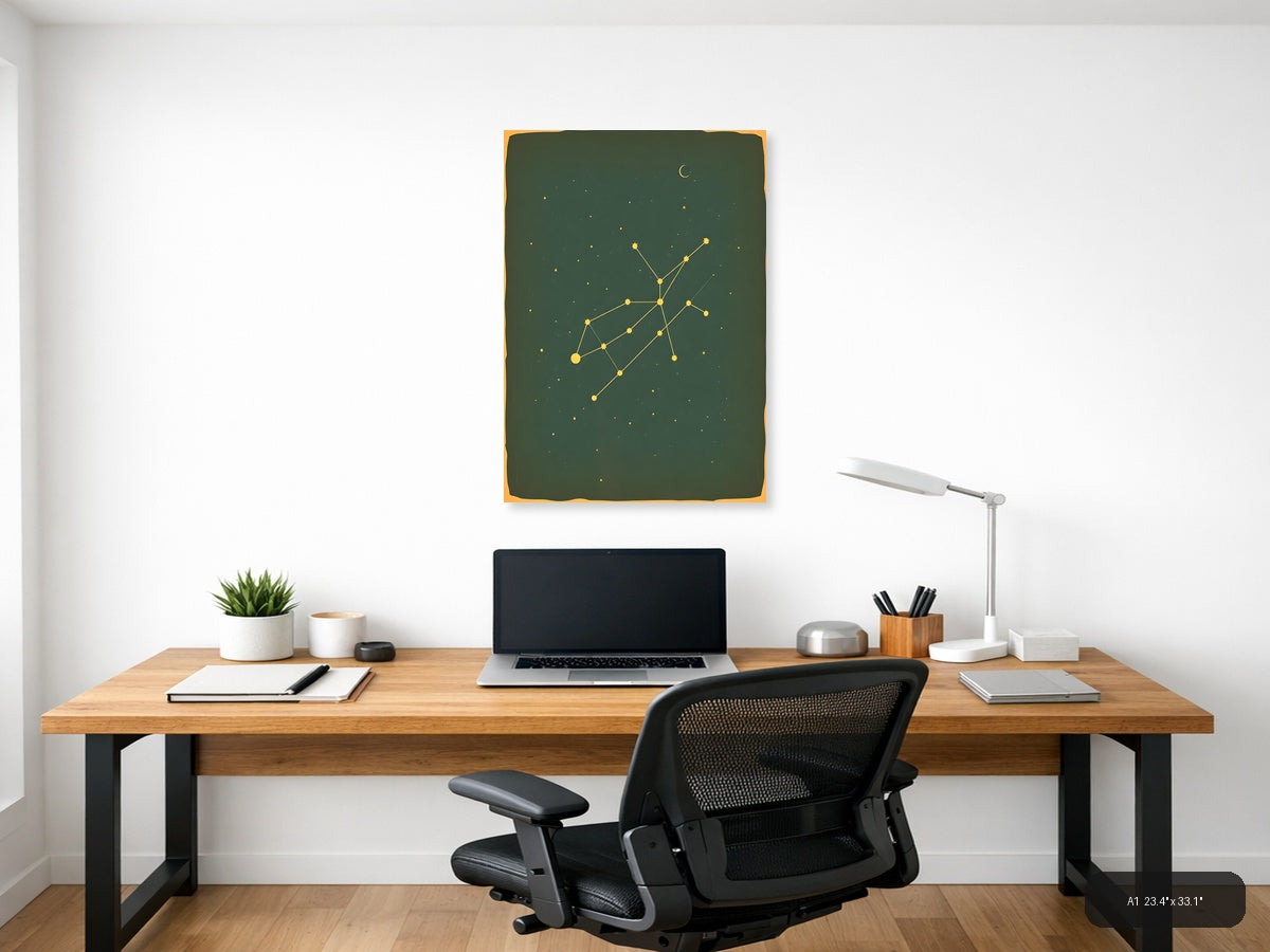 Vintage Constellation Map Night Sky Moon Wall Art — A1 / Office