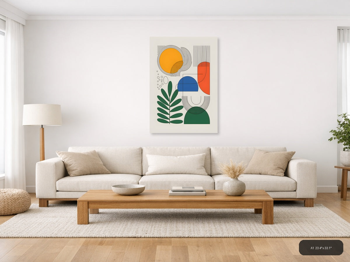 Abstract Geometric Line Art with Organic Shapes Wall Art — A1 / Living Room