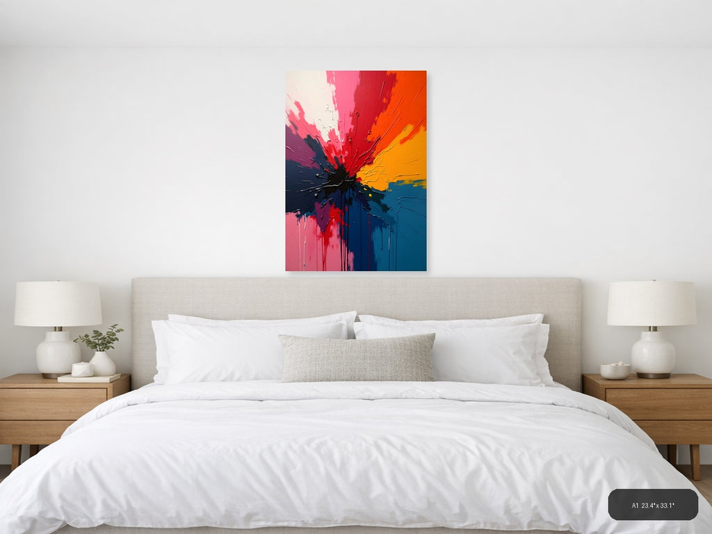 Vibrant Abstract Explosion Centre - Modern Splash Wall Art — A1 / Bedroom