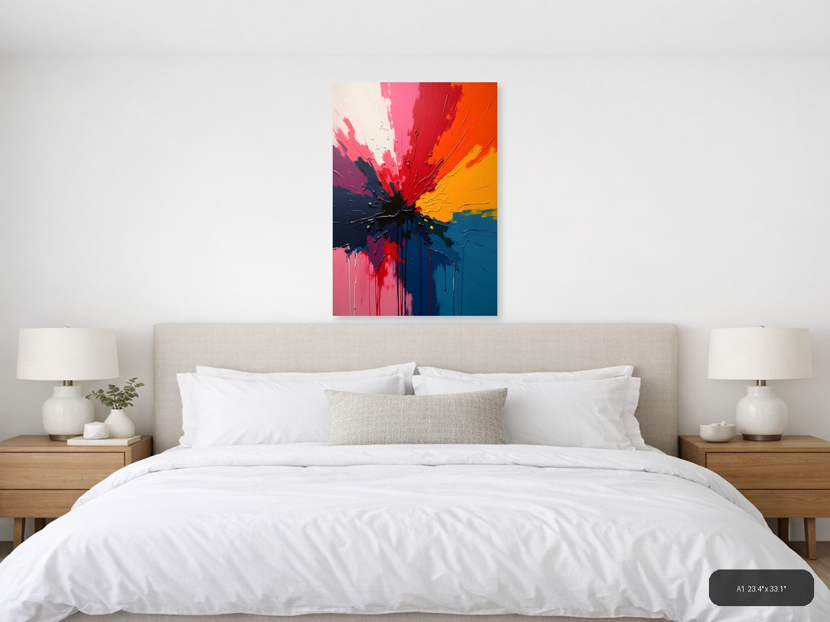 Vibrant Abstract Explosion Centre - Modern Splash Wall Art — A1 / Bedroom