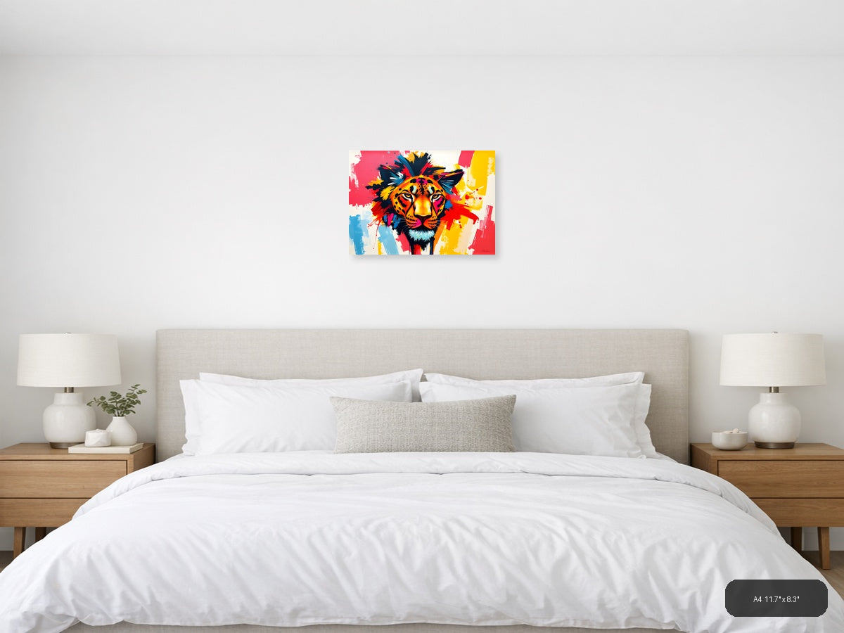 Colorful Abstract Lion Head Splatter Pop Art Wall Art — A4 / Bedroom