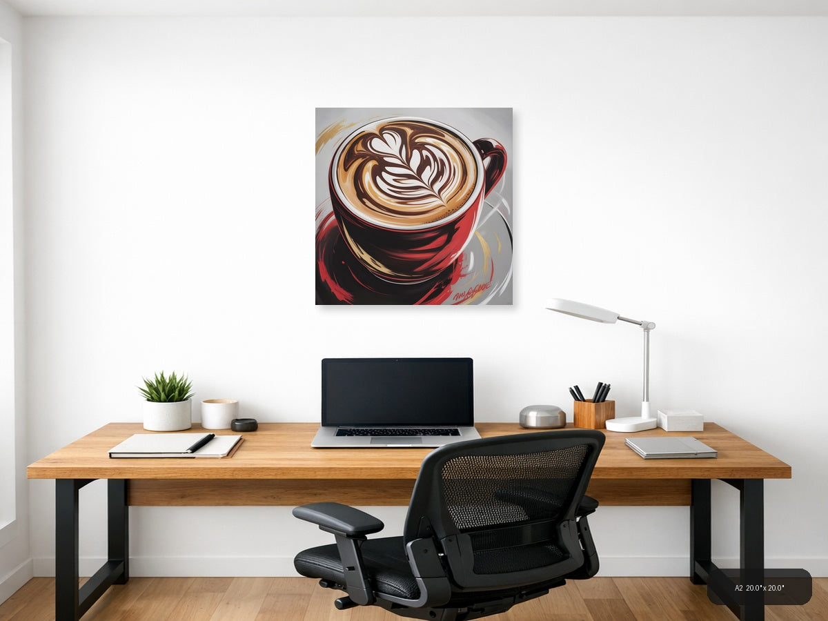 Red Coffee Cup Latte Art Abstract Wall Art — A2 / Office