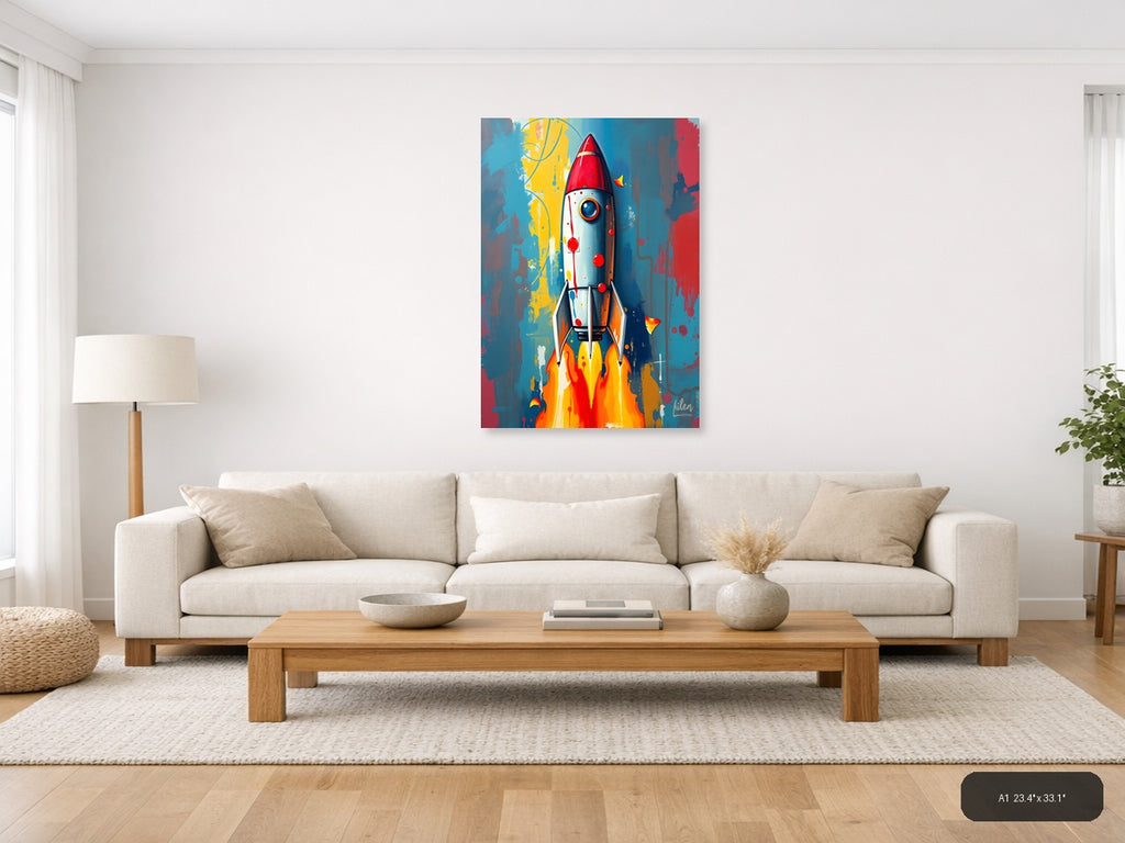 Vibrant Rocket Launch Abstract Portrait Wall Art — A1 / Living Room