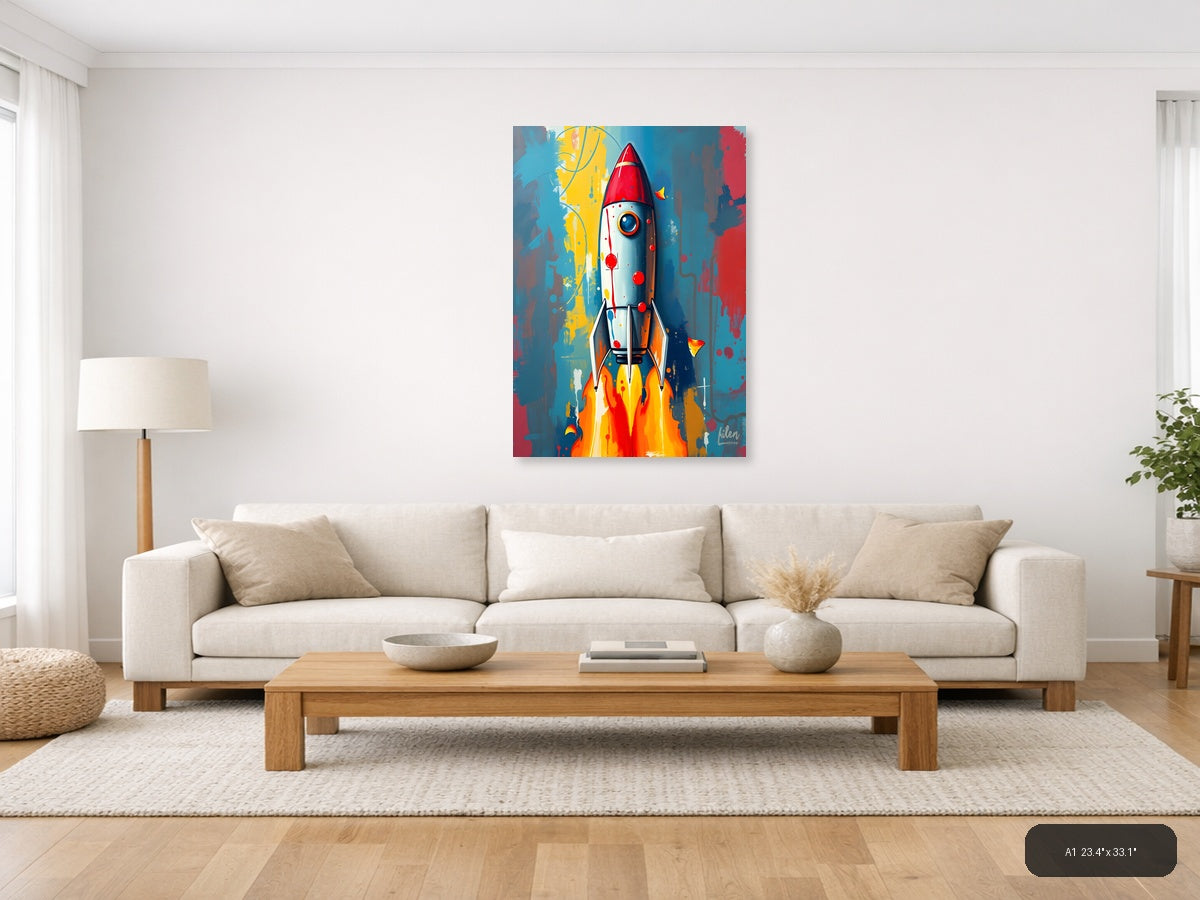 Abstract Rocket Launch with Flame - Modern Canvas Wall Art — A1 / Living Room