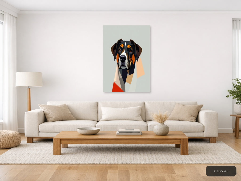 Abstract Tricolor Dog Portrait Modern Wall Art — A1 / Living Room