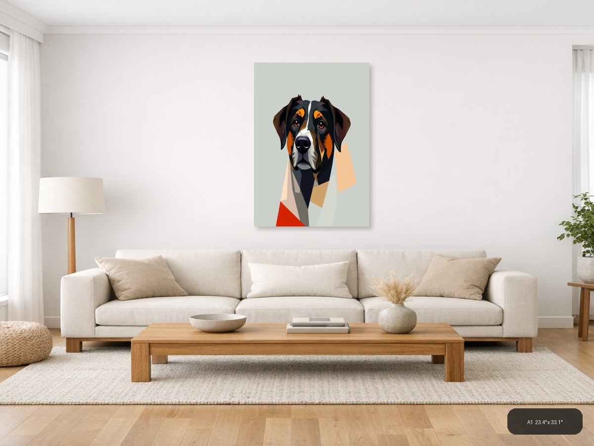 Abstract Tricolor Dog Portrait Modern Wall Art — A1 / Living Room
