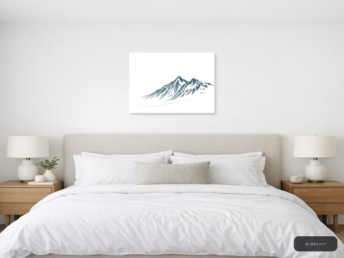 Minimalist Snow-Capped Mountain Peak Wall Art — A3 / Bedroom