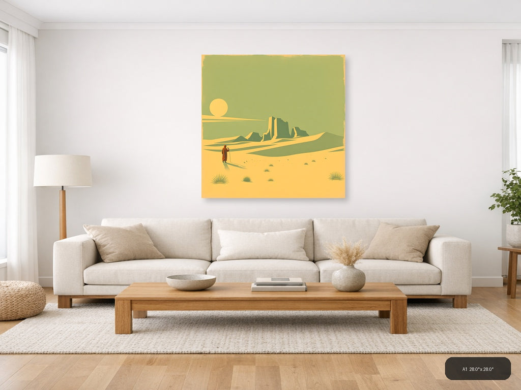 Vintage Desert Wanderer with Mesa - Retro Wall Art — A1 / Living Room
