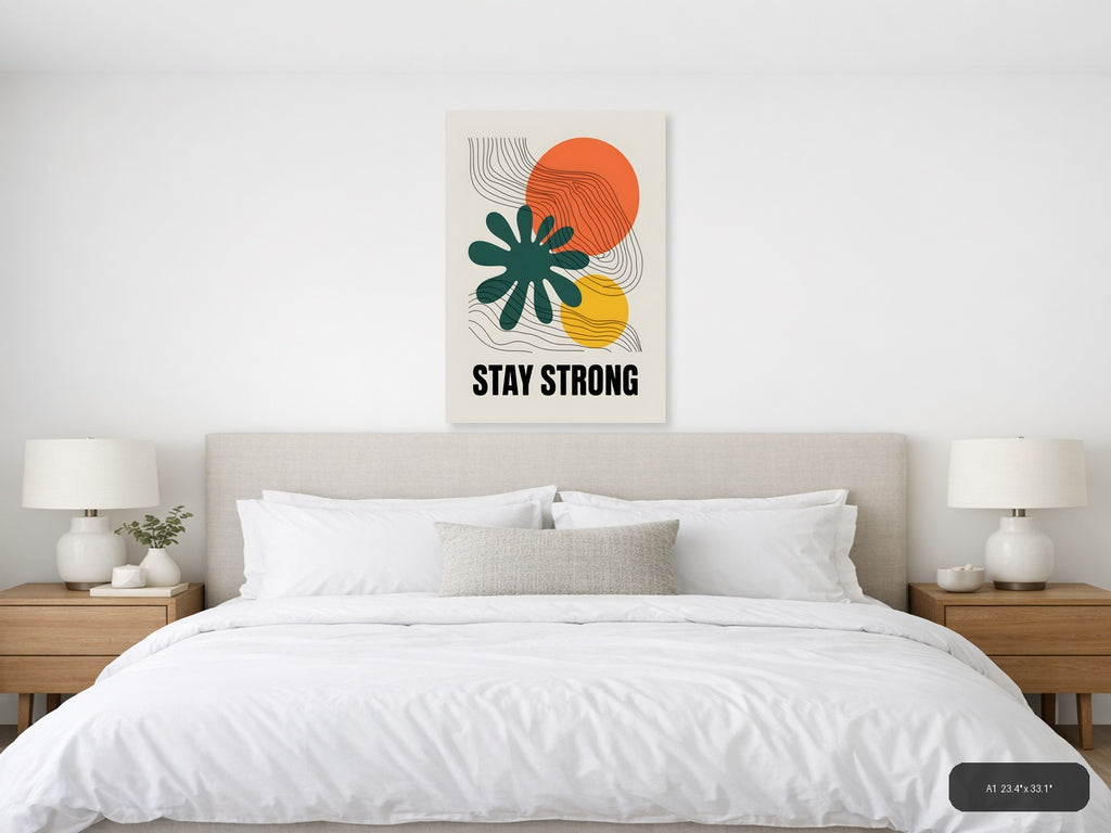 Stay Strong Line Art Print with Geometric Shapes Wall Art — A1 / Bedroom