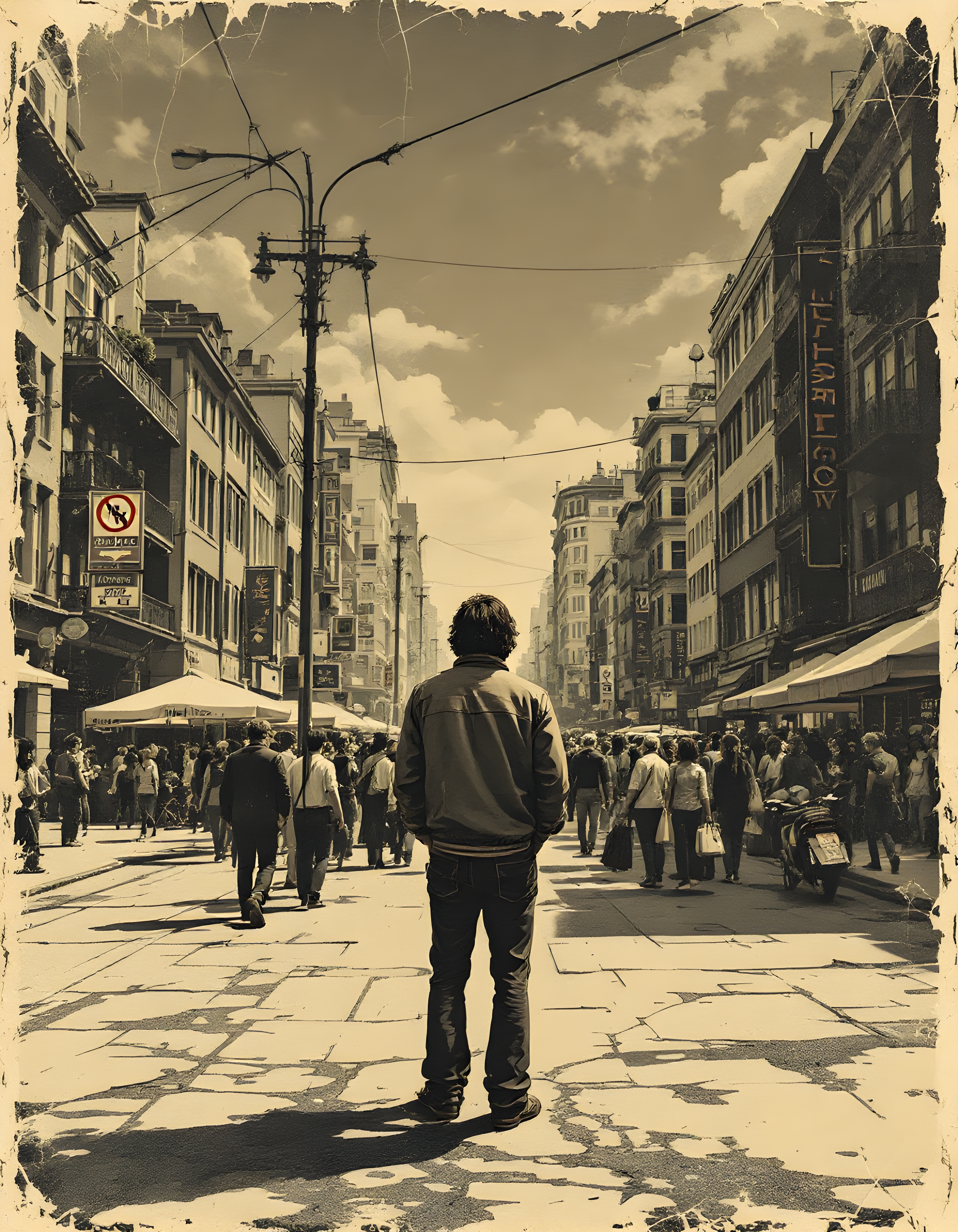 Urban Street Scene Vintage Portrait Wall Art
