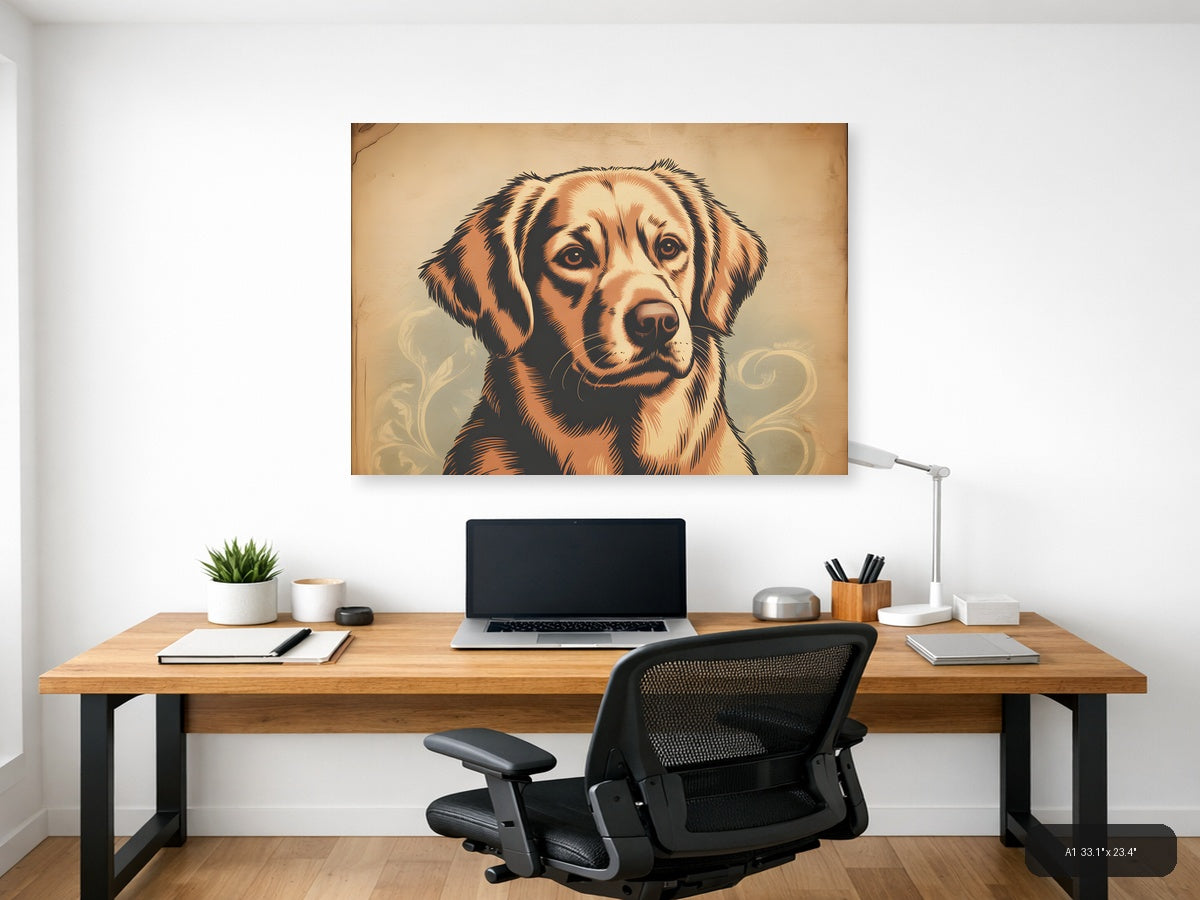 Vintage Brown Dog Portrait Wall Art — A1 / Office