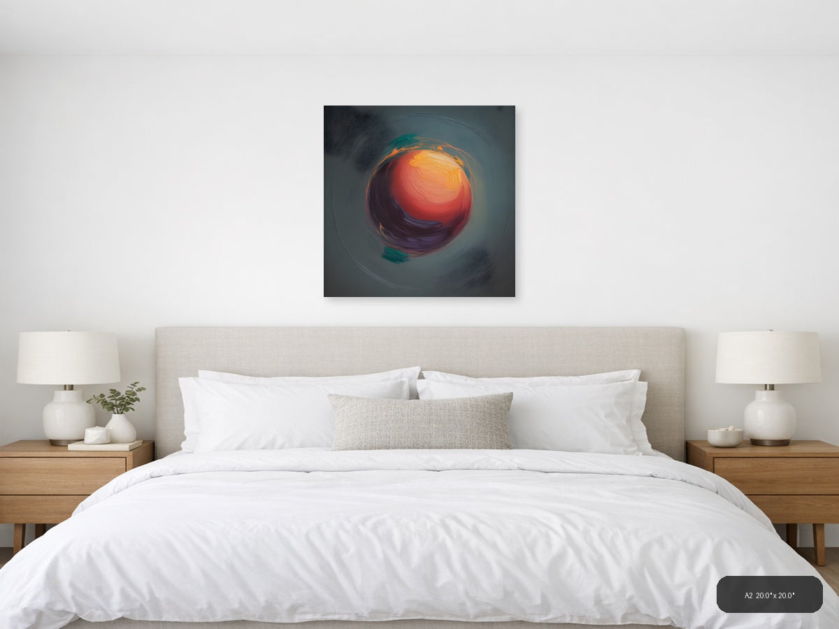 Abstract Swirling Orb Red Orange Teal Wall Art — A2 / Bedroom