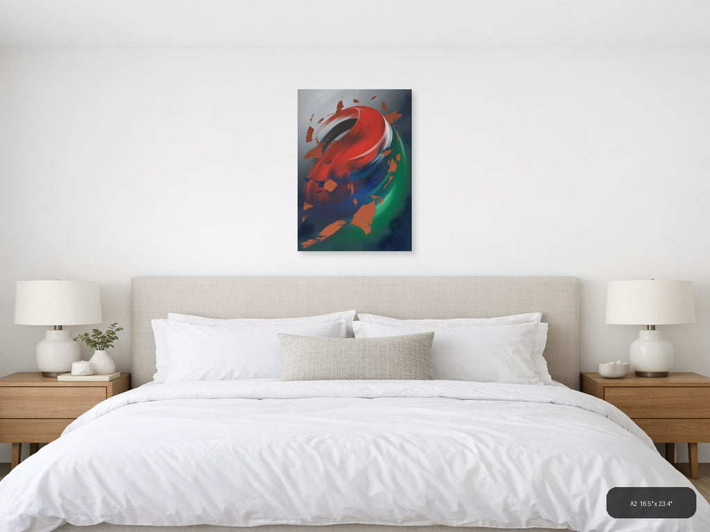 Abstract Swirling Globe Red Blue Green Wall Art — A2 / Bedroom