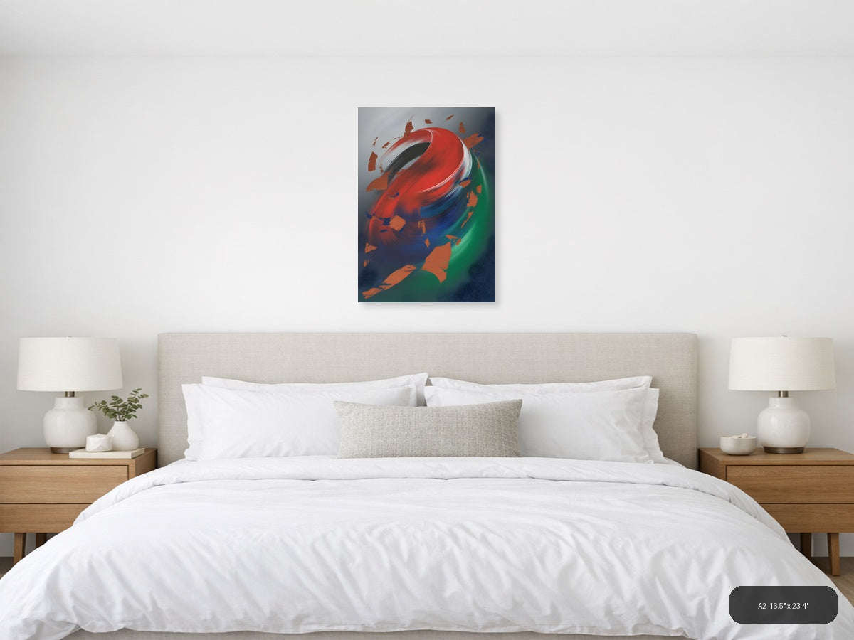 Abstract Swirling Globe Red Blue Green Wall Art — A2 / Bedroom