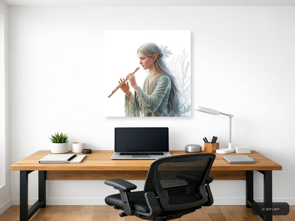 Elf Flute Player Minimalist Wall Art — A1 / Office