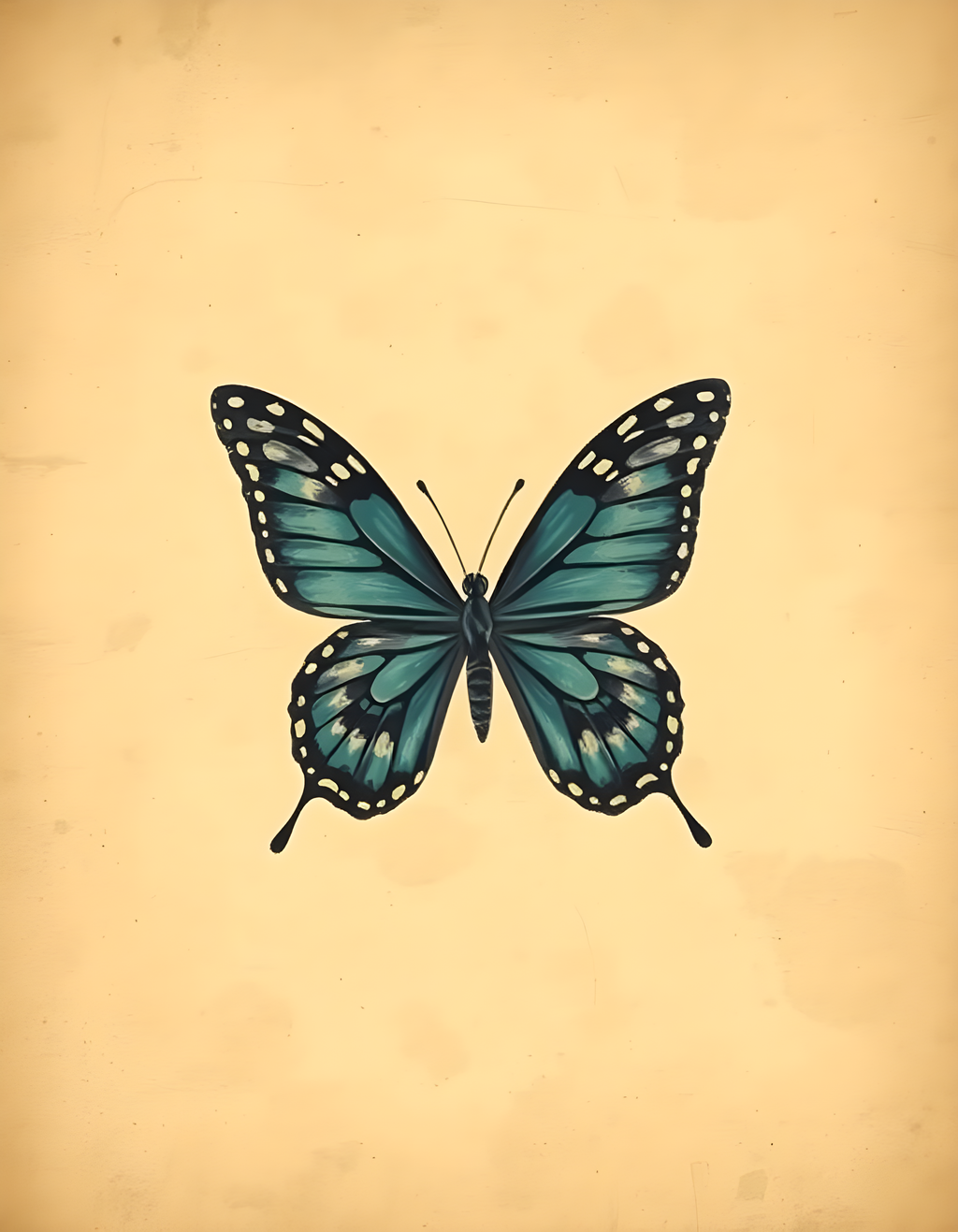 Vintage Teal Butterfly Illustration Wall Art