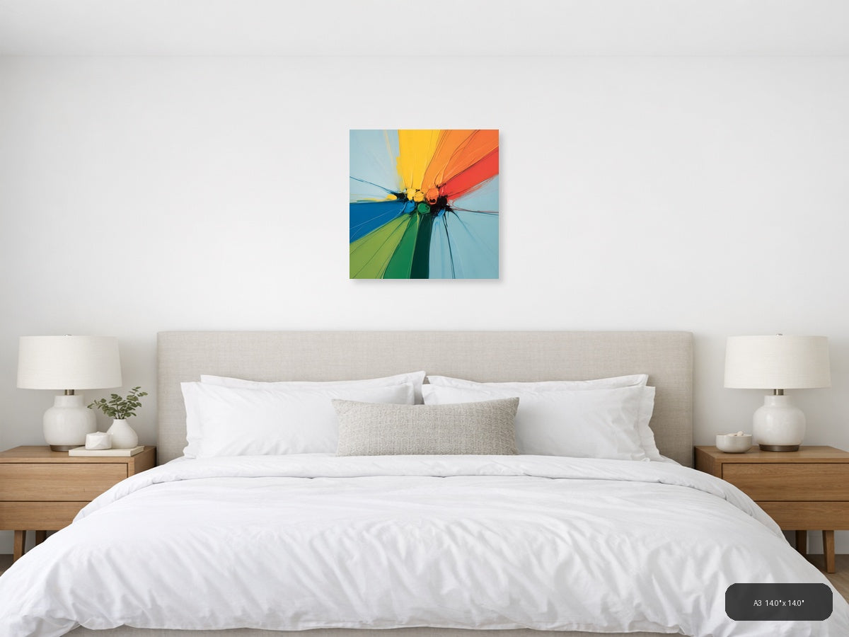 Rainbow Burst Abstract Modern Colorful Wall Art — A3 / Bedroom