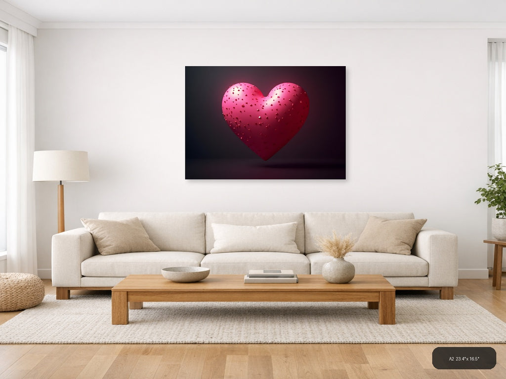 3D Pink Heart with Textured Surface Photography Wall Art — A2 / Living Room