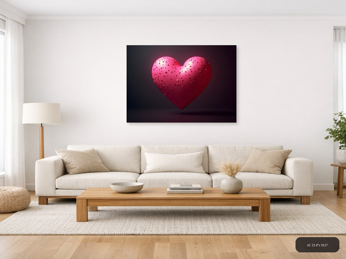 3D Pink Heart with Textured Surface Photography Wall Art — A2 / Living Room