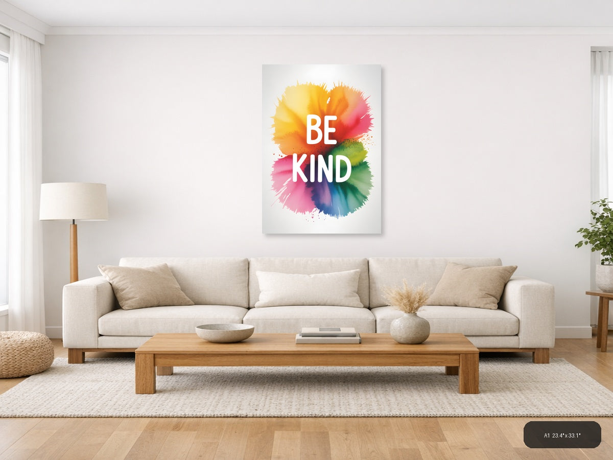 Be Kind Watercolor Splash Portrait Wall Art — A1 / Living Room