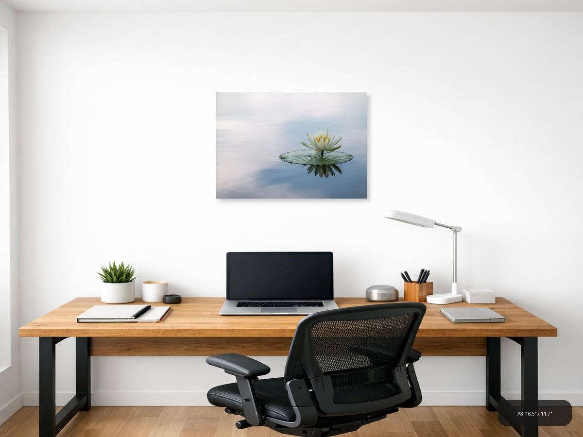 White Water Lily Reflection Minimalist Wall Art — A3 / Office