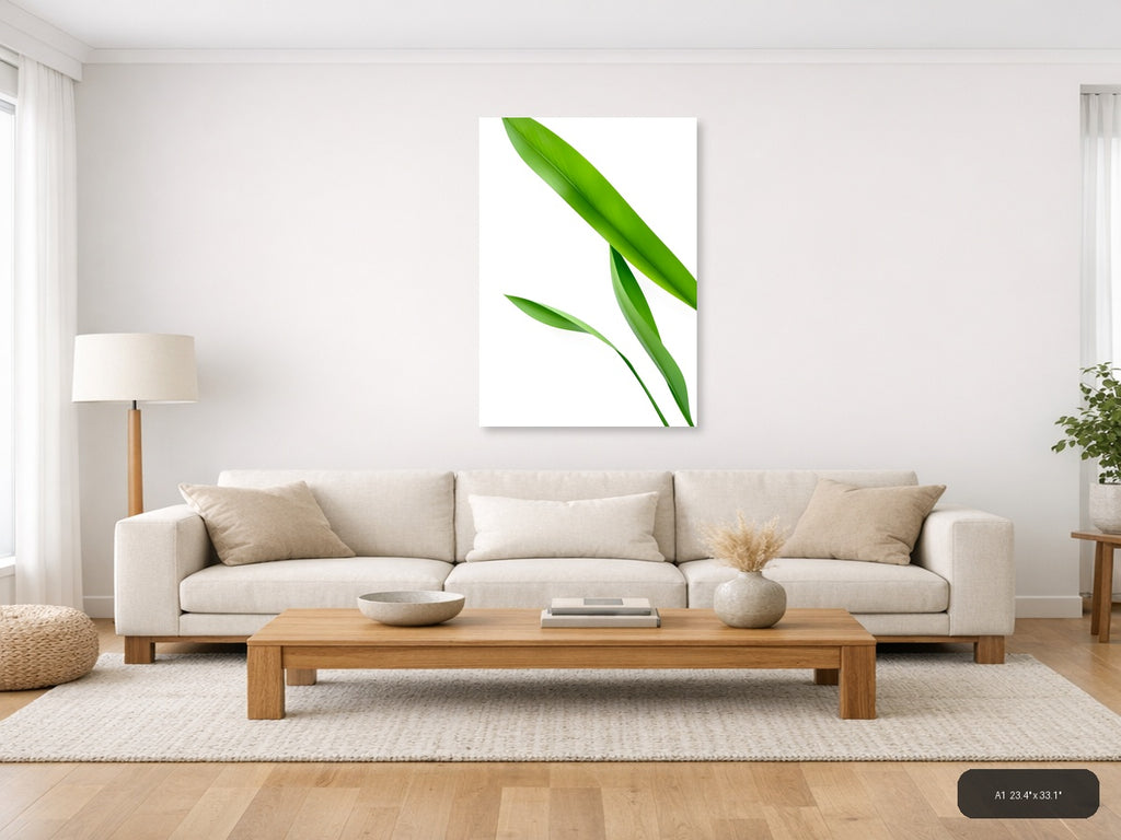 Minimalist Green Leaves Portrait Wall Art — A1 / Living Room